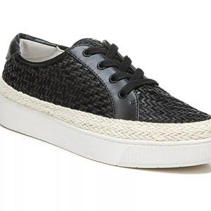 NEW Franco Sarto Hyria Platform Black Woven Sneaker Lace Up Shoes Black Size 7.5